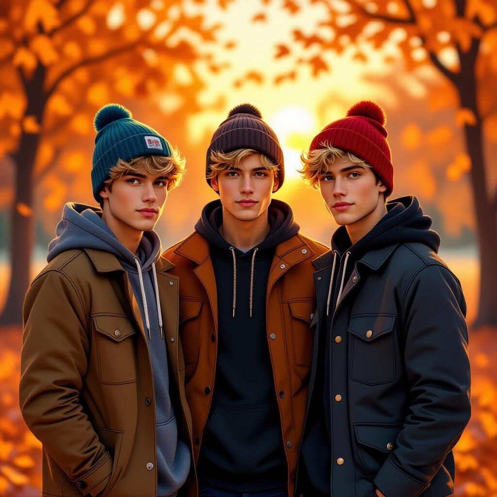 Autumn Golden Hour: Three Stylish Men in Beanies
