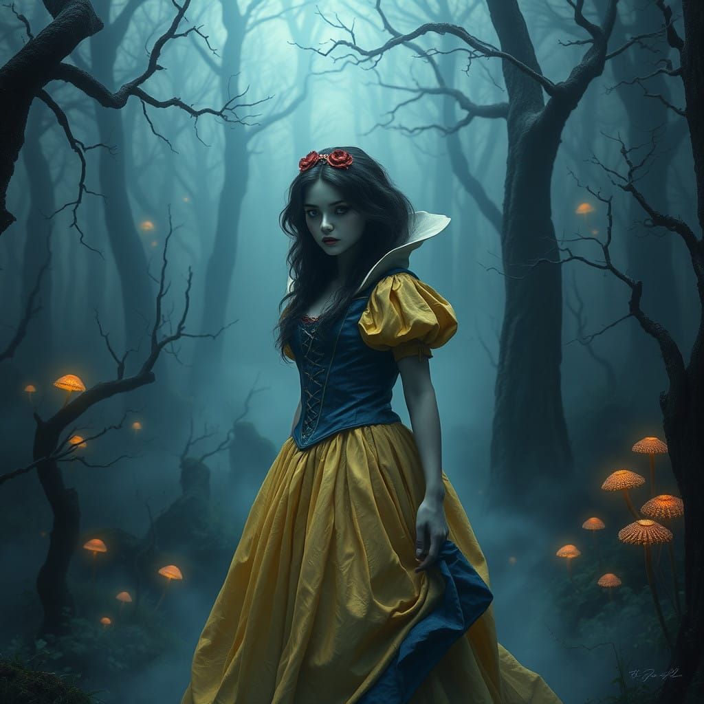 Haunted Snow White in a Dark, Mystical Forest