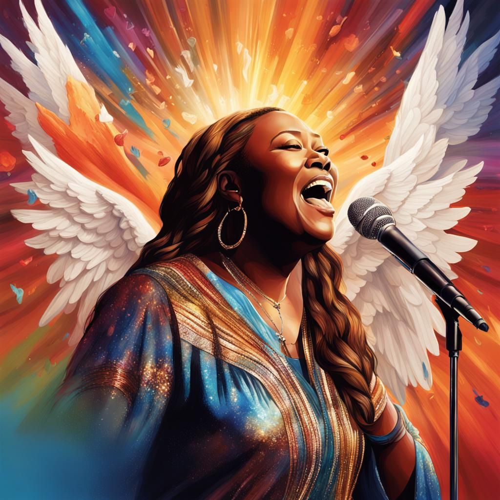 Mandisa Singing with Angels: Hyperrealistic Splash Art