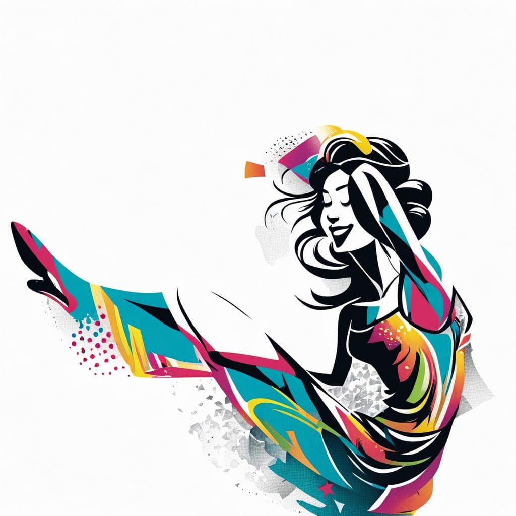 Cartoon Danseuse in Spot-Color Comic Style