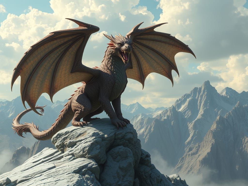 Majestic Griffin on Mountain Peak Fantasy Art