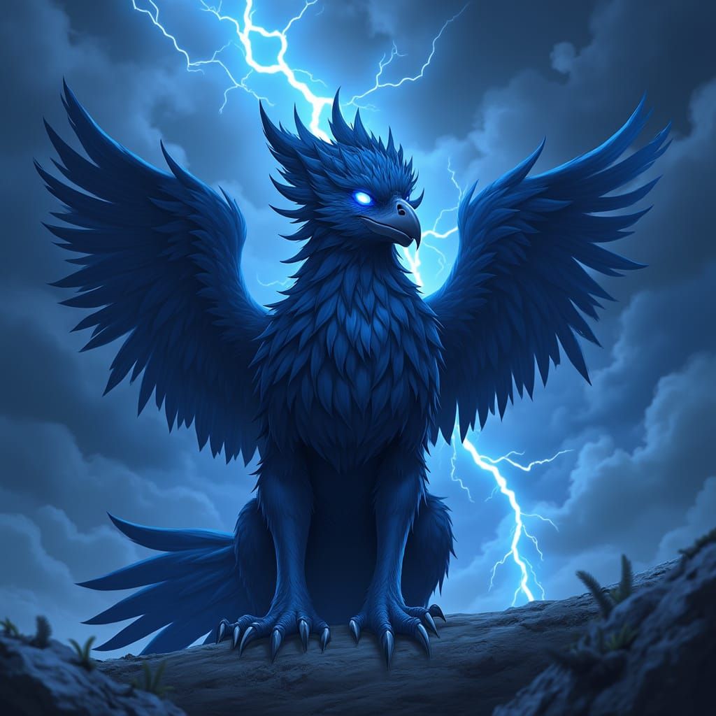 Majestic Anime-Style Griffon Companion with Radiant Blue Eye...