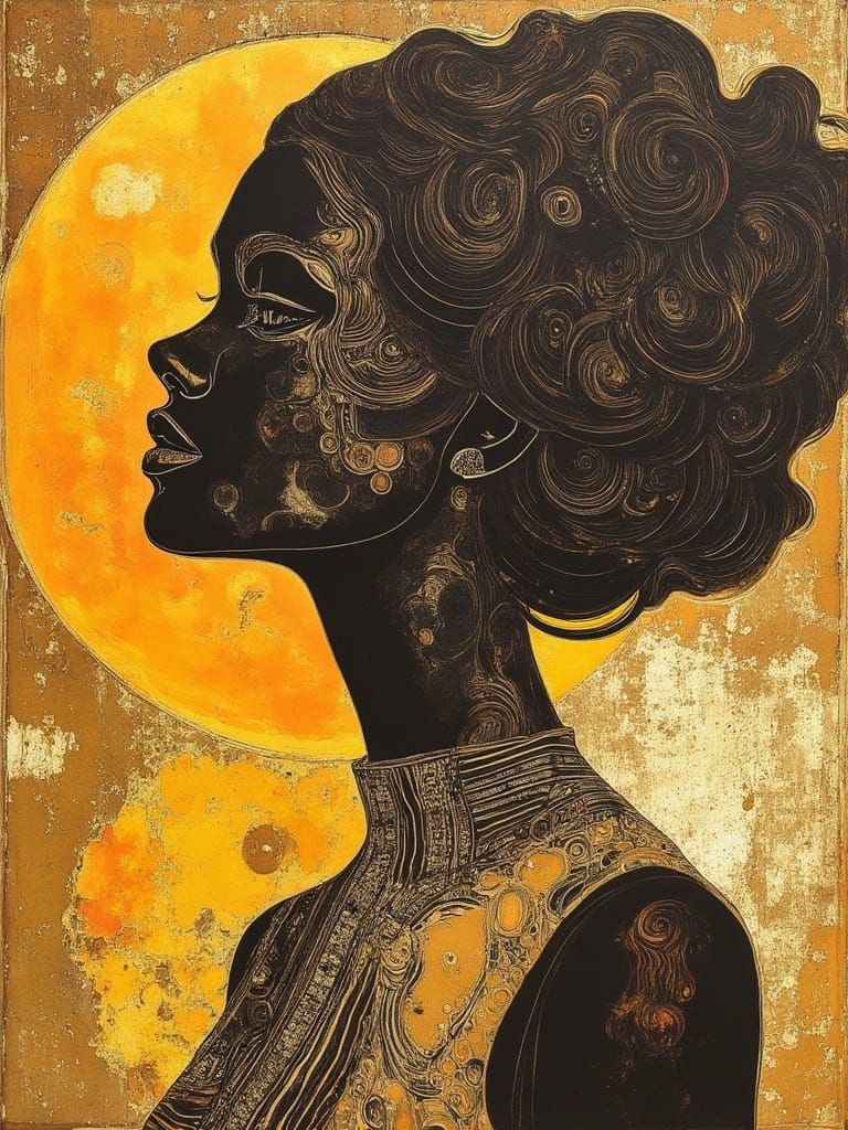 Woman with Swirling Hair in Art Deco Style