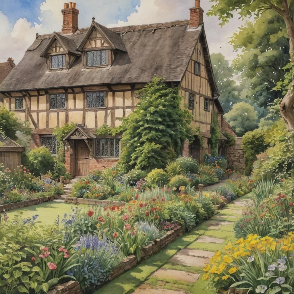 Ford Green Hall: Idyllic Watercolor of Tudor Farmhouse