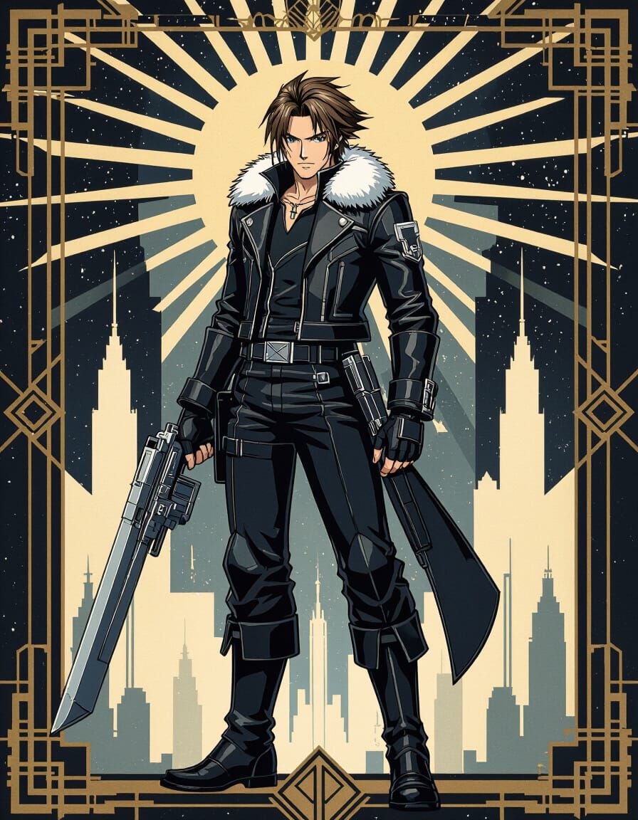 Squall Leonhart in Art Deco Style Poster