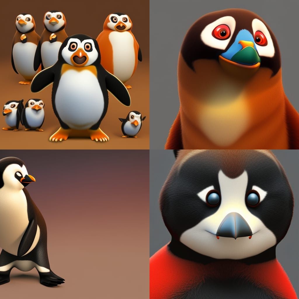 Penguin, Kangaroo, Puffin, Red Panda, Bear: 3D Art