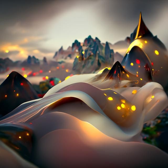 Neon Mountains with Magical Incantations: Digital Art