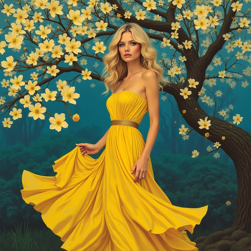 Bioluminescent Southern Belle in Hyperrealistic Pop Art