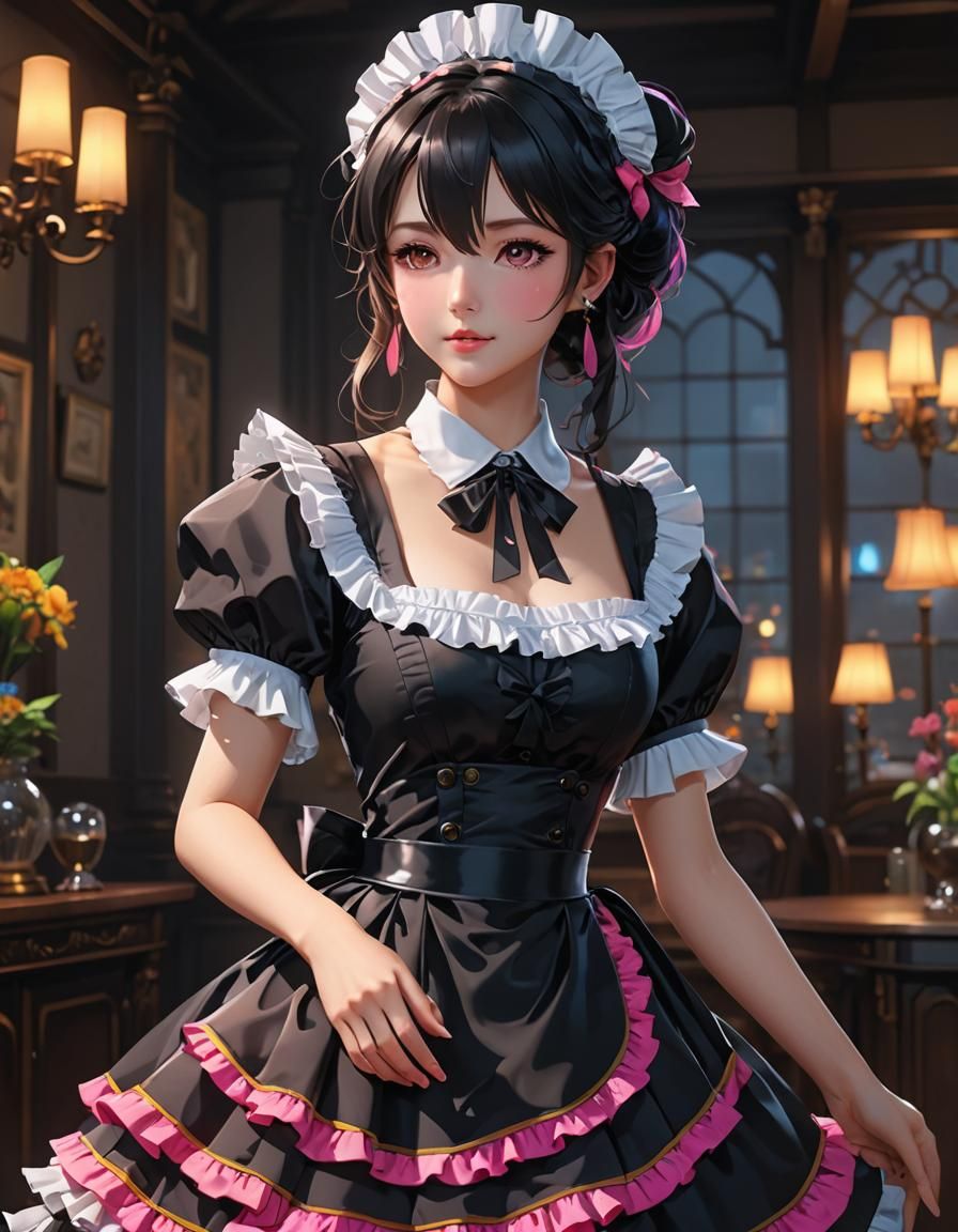 Black Maid Dress in Glowing 3D Anime Art