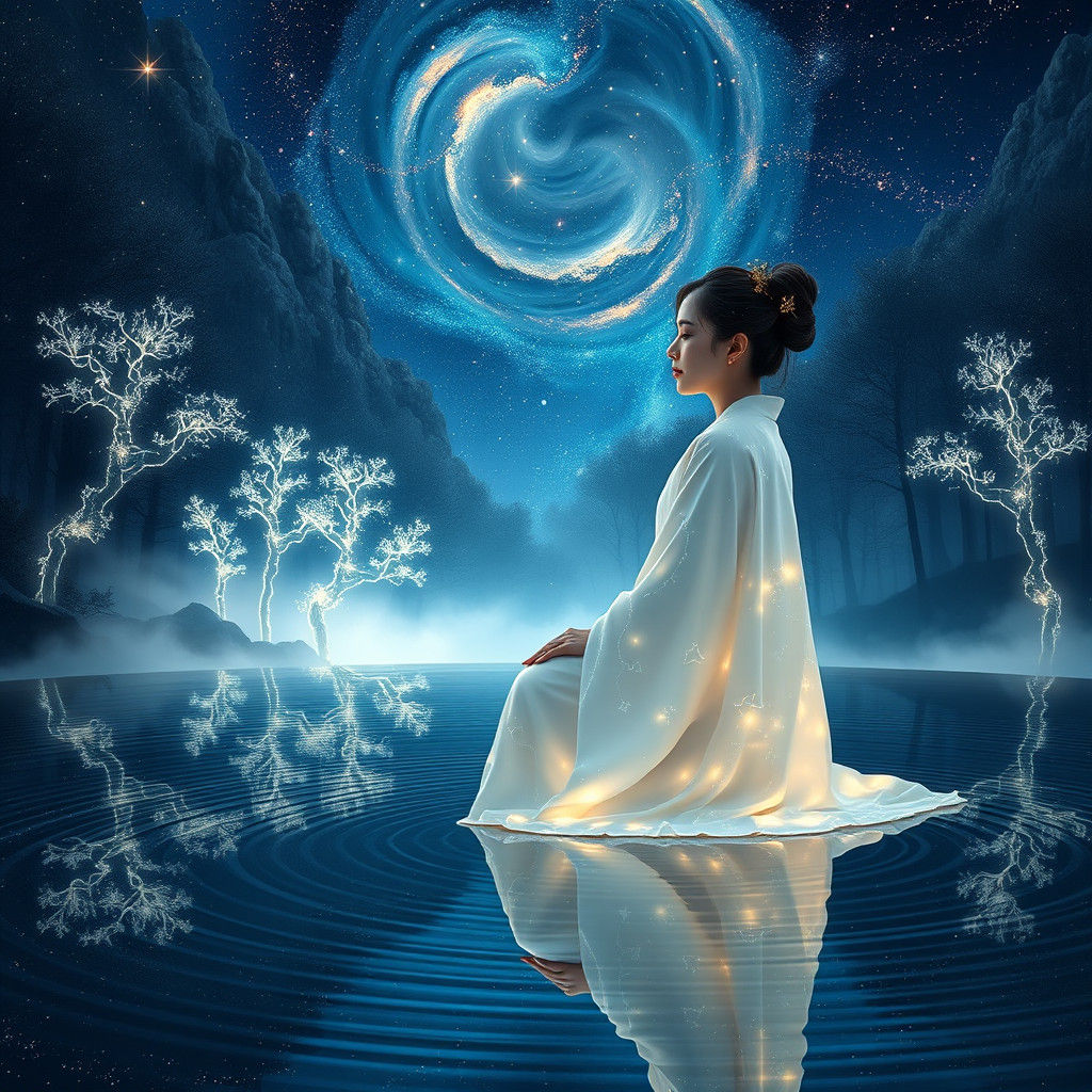 Ethereal Woman Bathed in Starlight: 3D Fractal Art