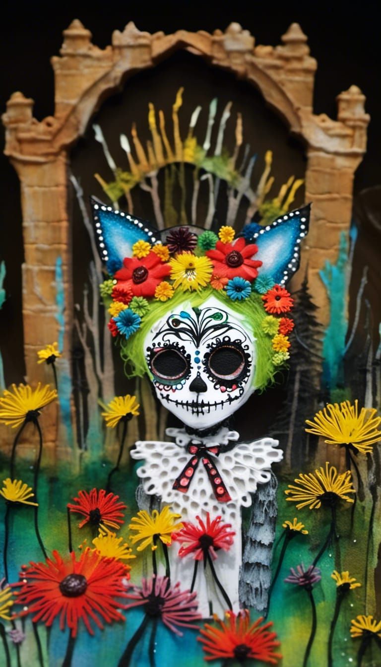 Sugar Skull Catrina with Dandelion Castle