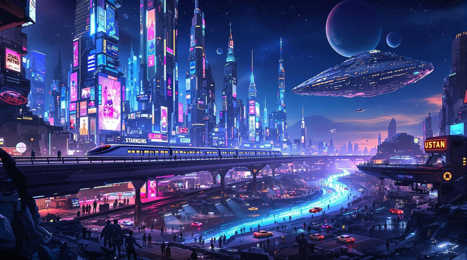 Epic Cyberpunk Metropolis on Alien World