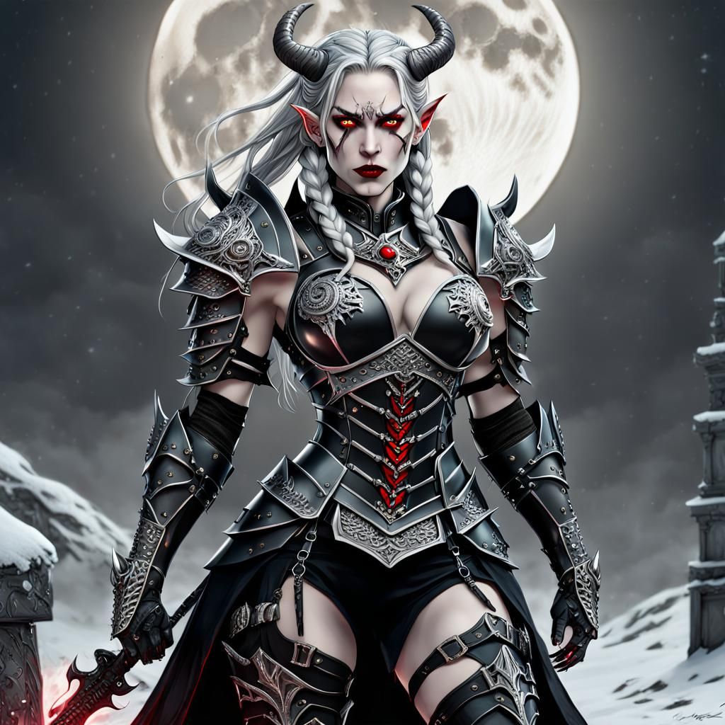 Gothic Warrior with Bull Horns and Black Armor