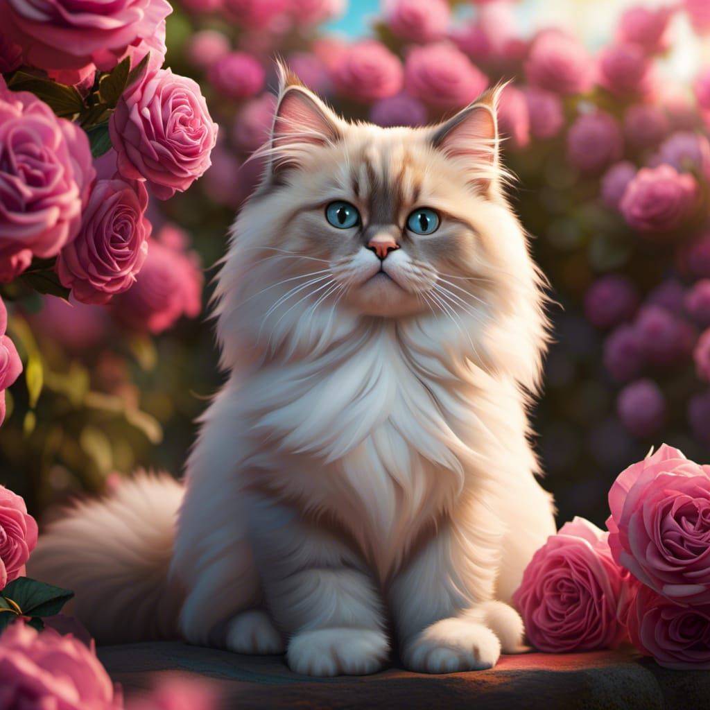 Himalayan Kitten in Roses: Fantastical Digital Art