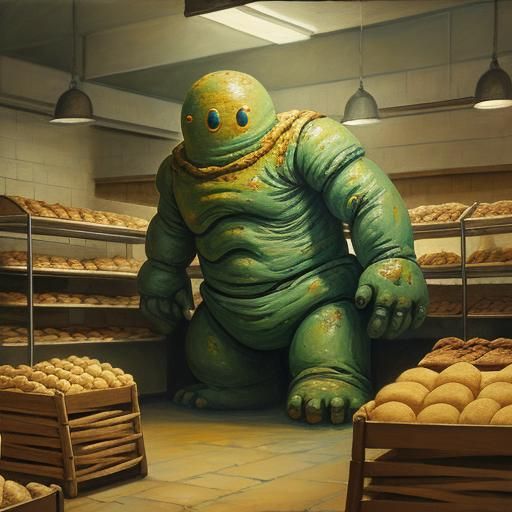 Dough Golem in Bakery, Oil Painting Style