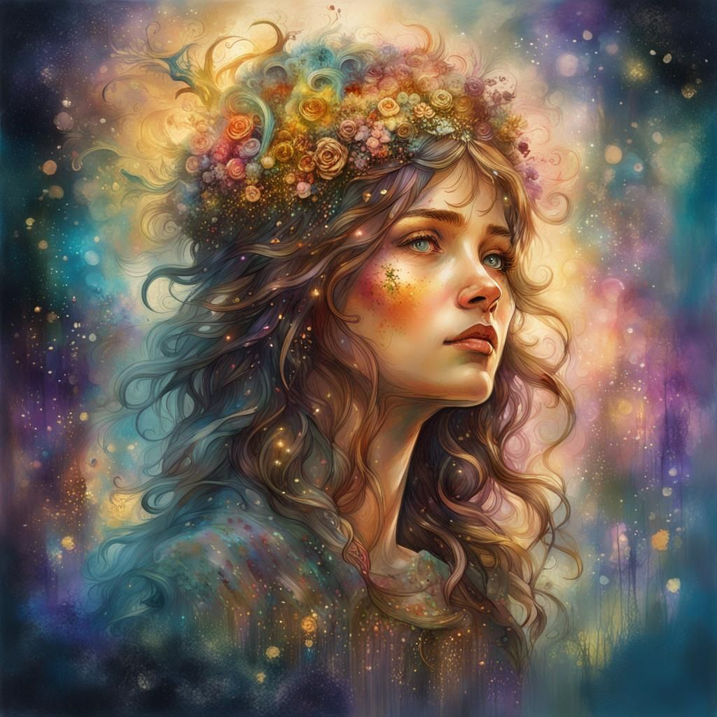 Cinematic fantasy portrait big Detailed  Illustration of a Whimsical Wonderland, in the golden hour god light, UV-reacti...
