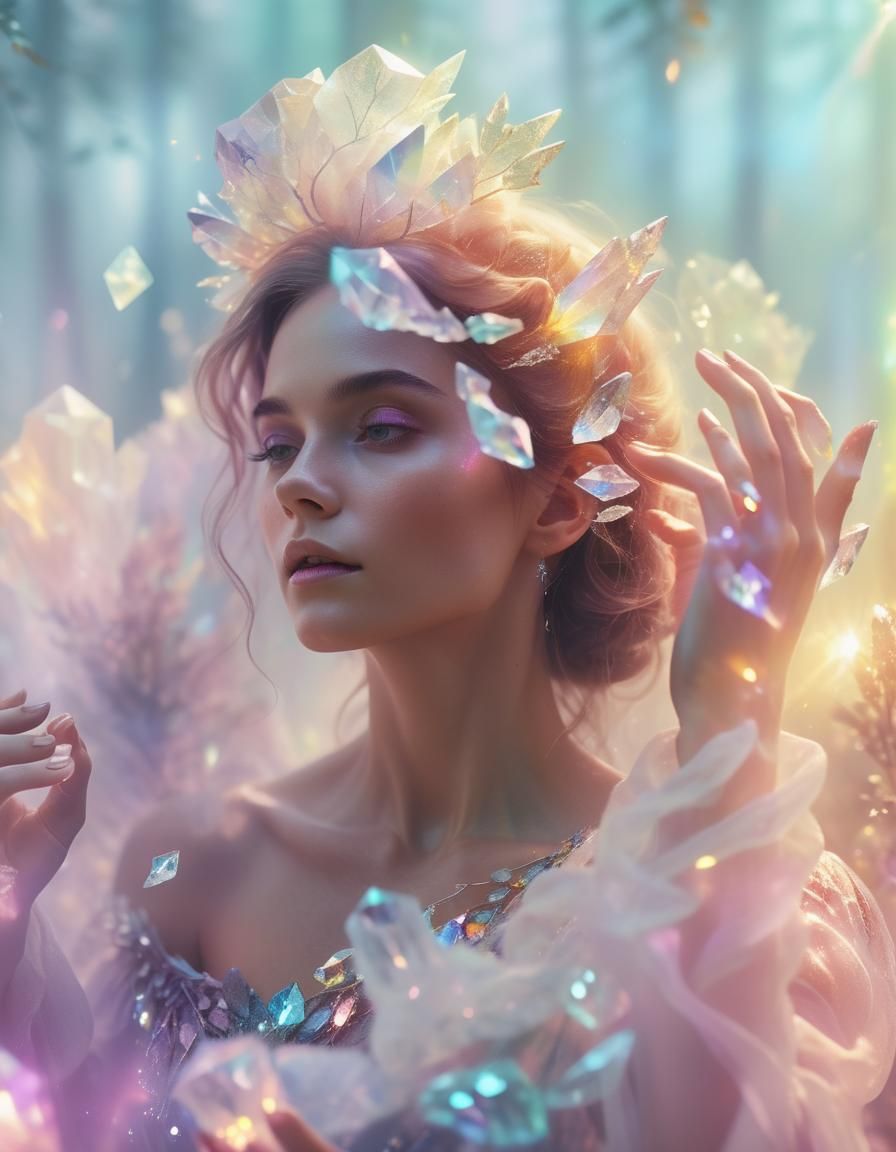 Mystical Woman Creates Crystals in Forest