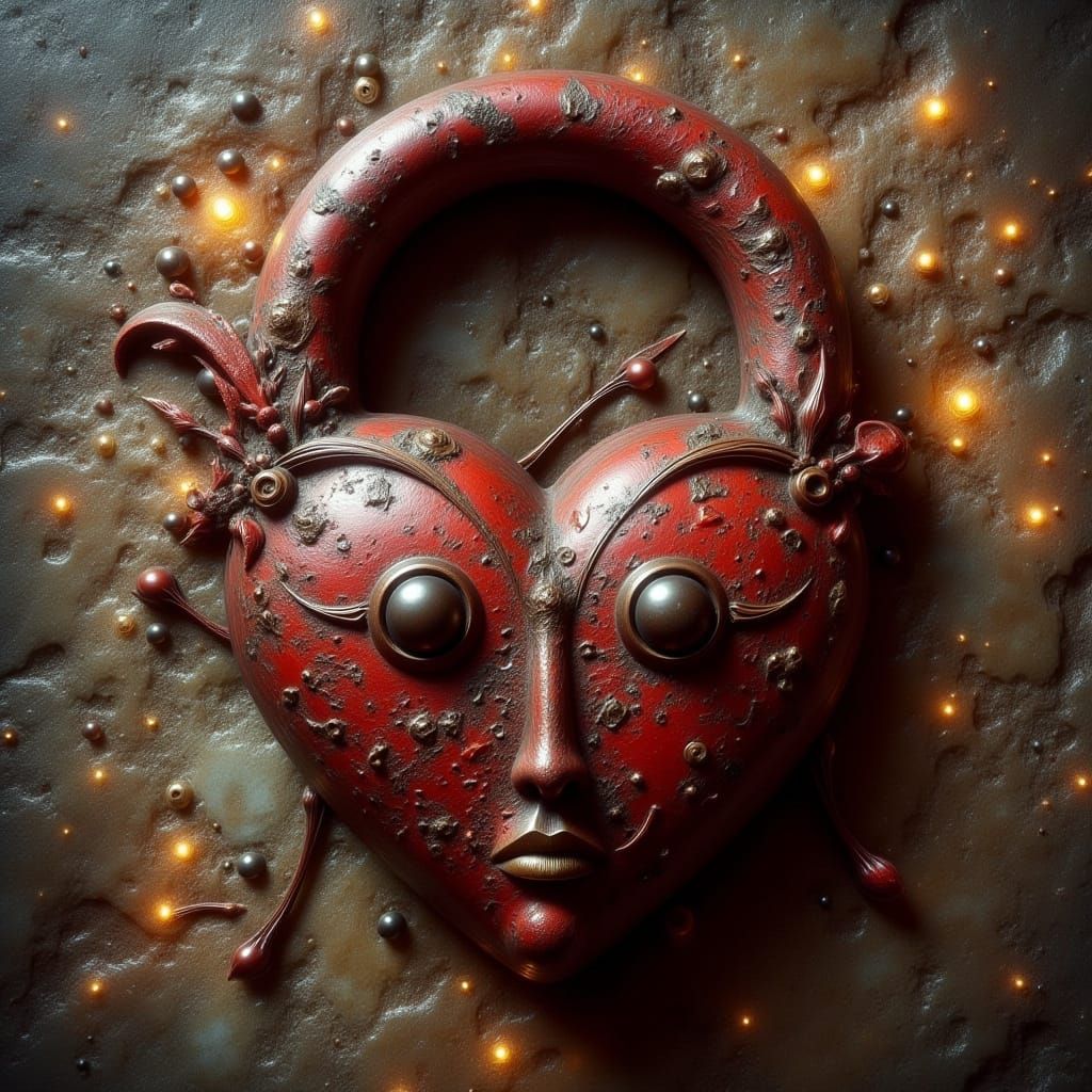 Romantic Industrial Heart Padlock in Warm Golden Lighting