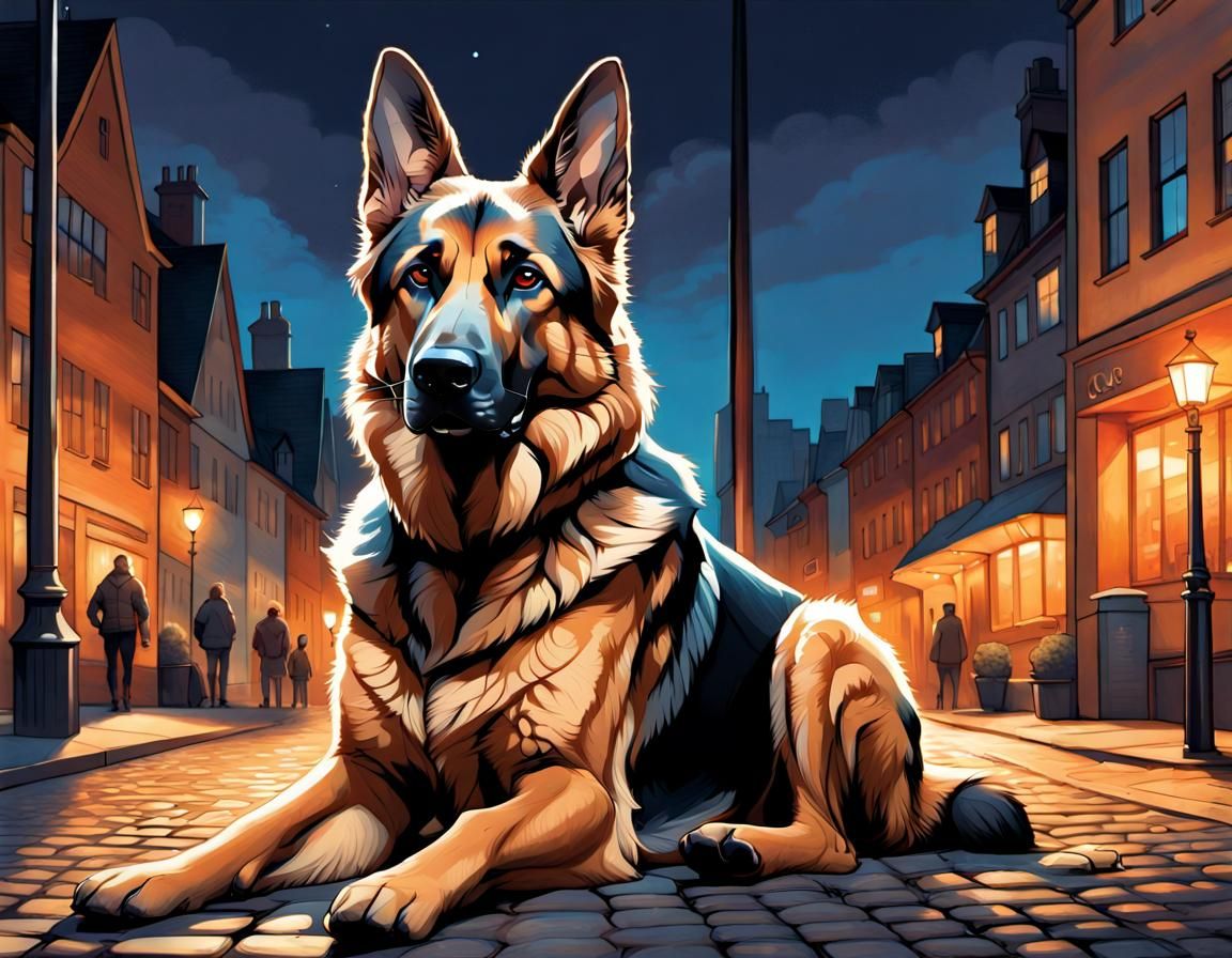 German Shepherd in Graphic Novel Style
