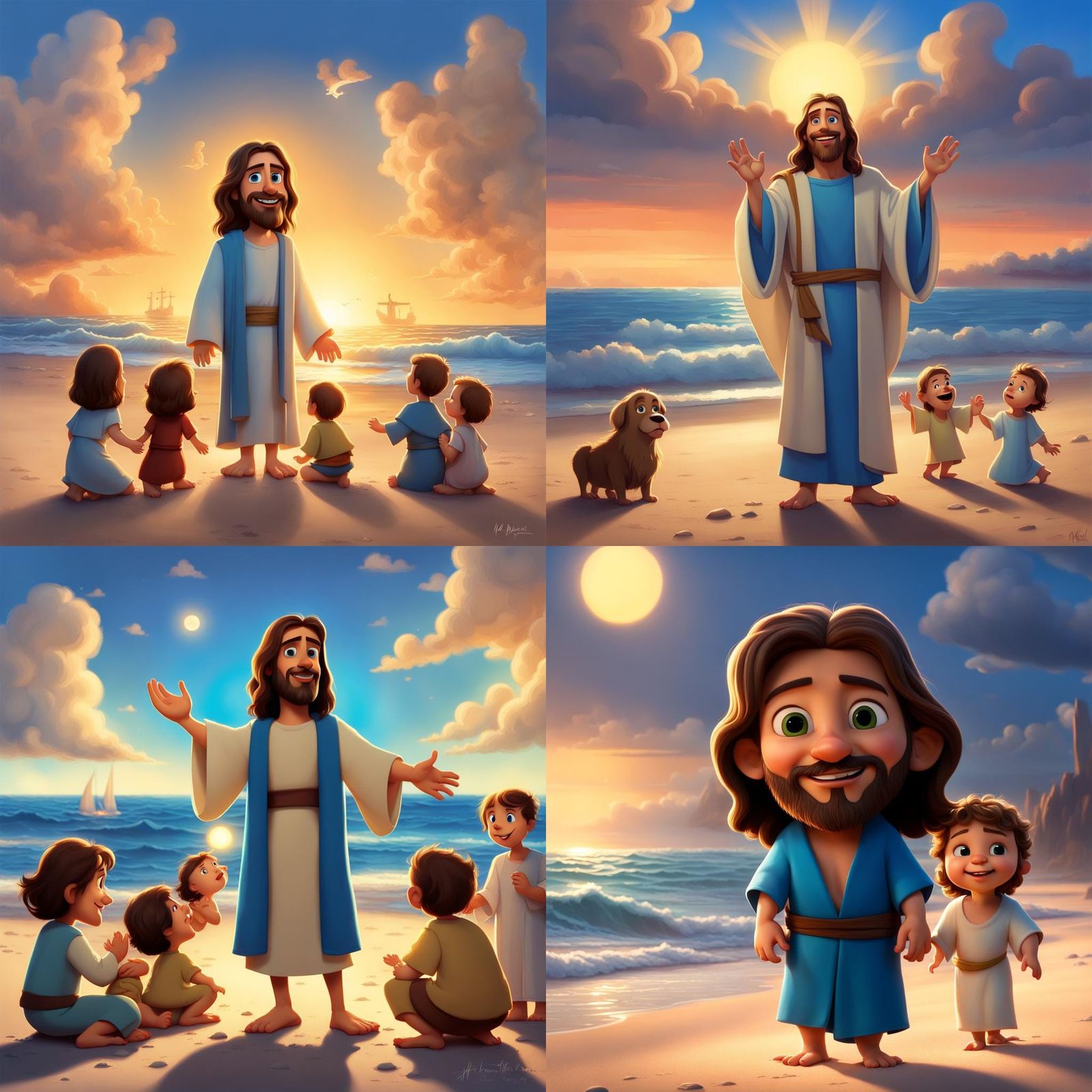 Jesus Christ with Children in Pixar Cartoon Style
