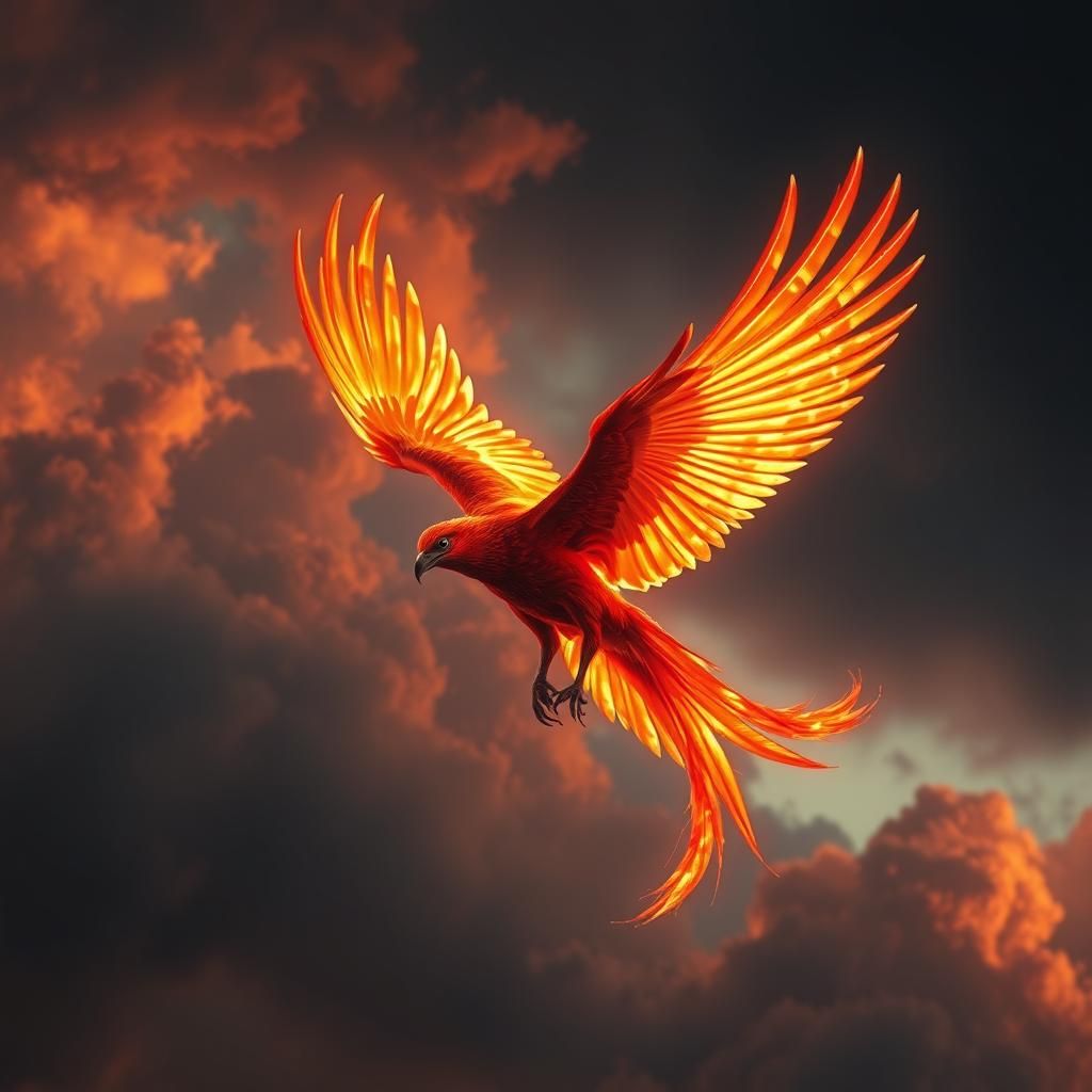 Fiery Phoenix in Flight: Hyperrealistic Cinematic Art