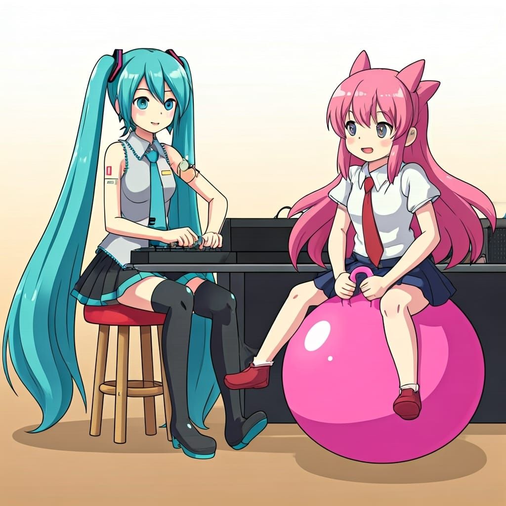 Hatsune Miku DJ and Luka on Hopper Ball, Ghibli Style