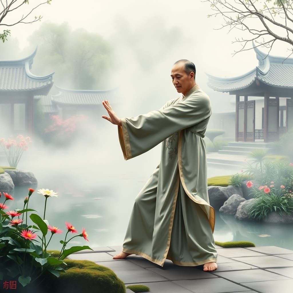 Tai Chi Master in Traditional Chinese Garden