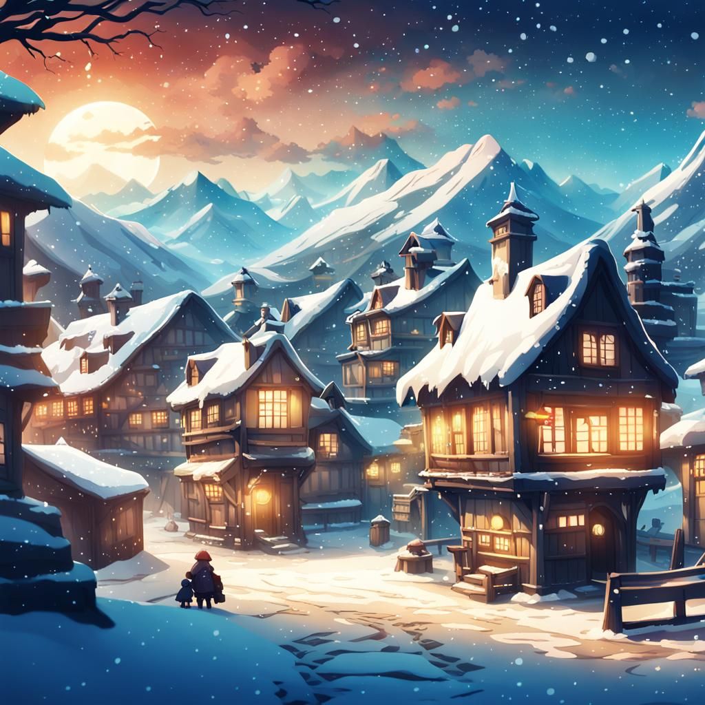 Magical Village in Snowglobe, Anime Style