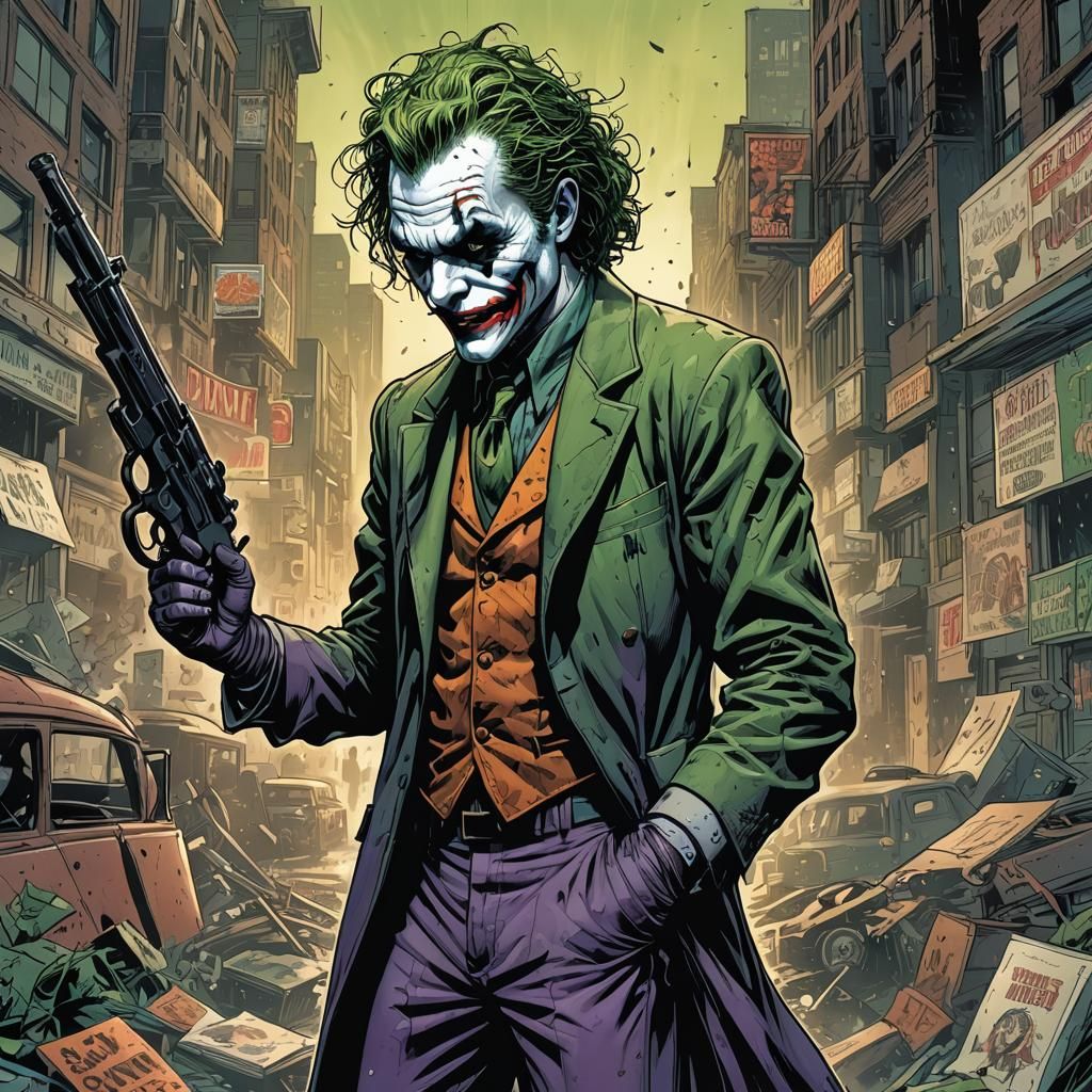 Joker with Tommy Gun in Comic Book Art Style