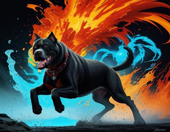 Muscular Pit Bull Charging Forward with Fierce Intensity