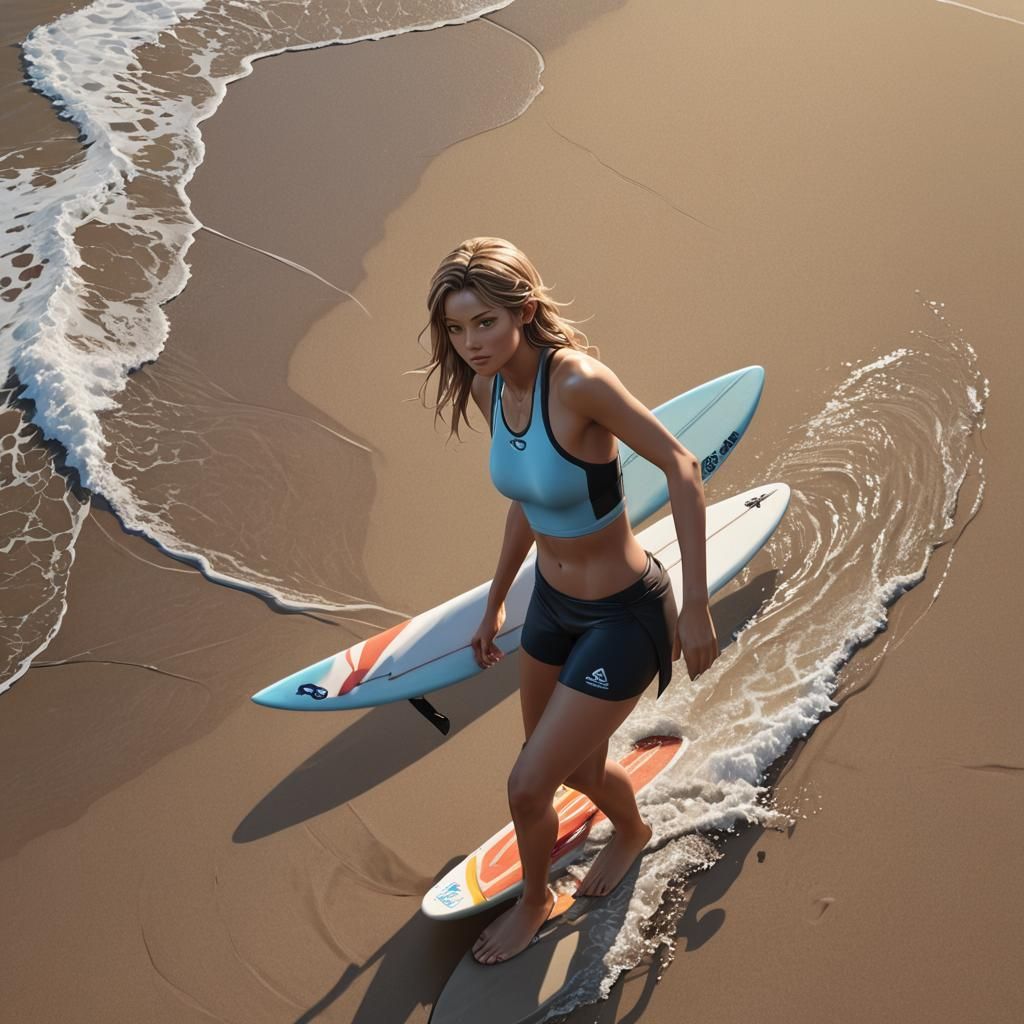 Anime Style 3D Surfer Girl Concept Art