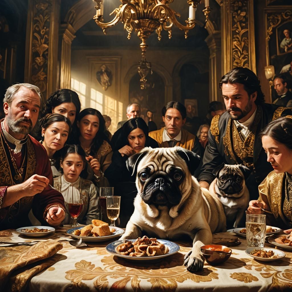 Pug's Last Supper: A Baroque Masterwork