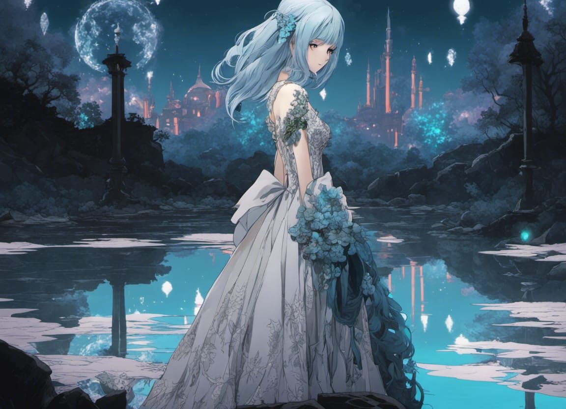 Anime Girl in Dreamy Landscape with Neon Glow