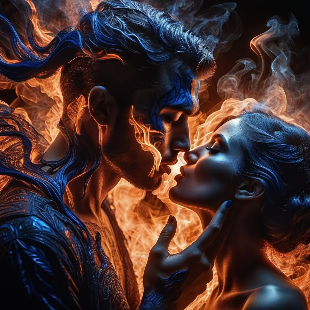 Passionate Kiss Between Human Hybrid, CGI Fine Art