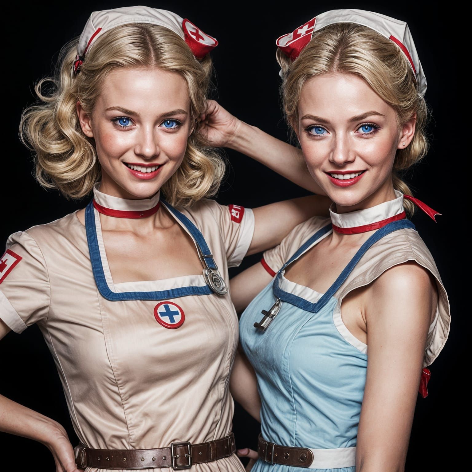 World War 2 Nurse Twins in Retrofuturist Style