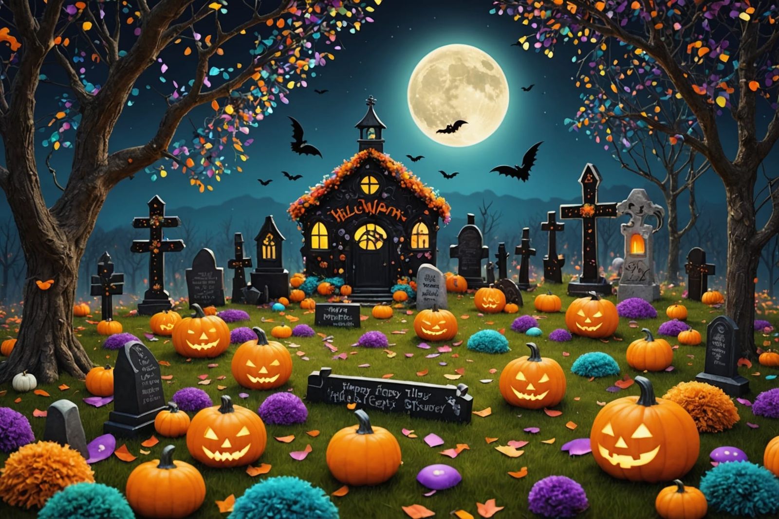 Klimt-Inspired Halloween Cemetery with Glitter and Feathers
