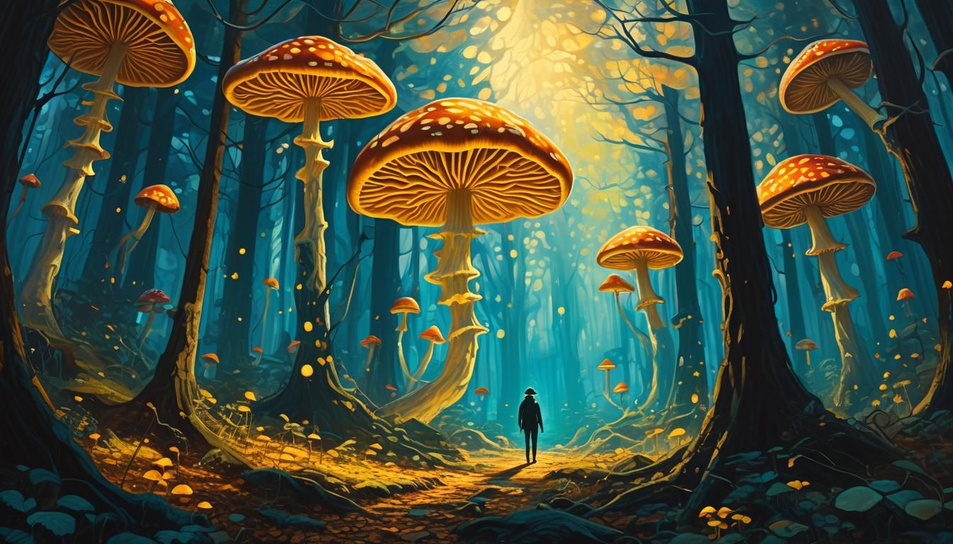 Mystical Forest: Surreal Figure in a Golden Hour Oil Paintin...