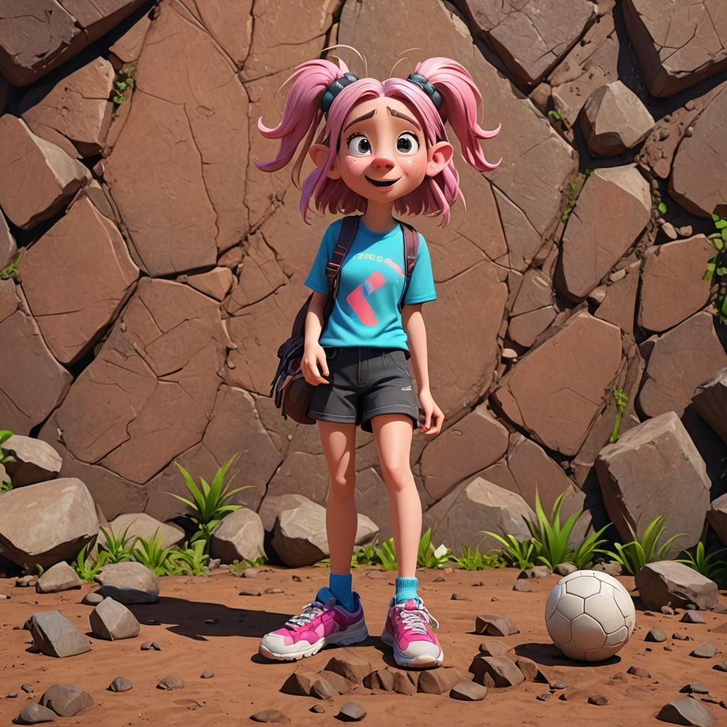 Pixar Style Girl with Pigtails in Mud
