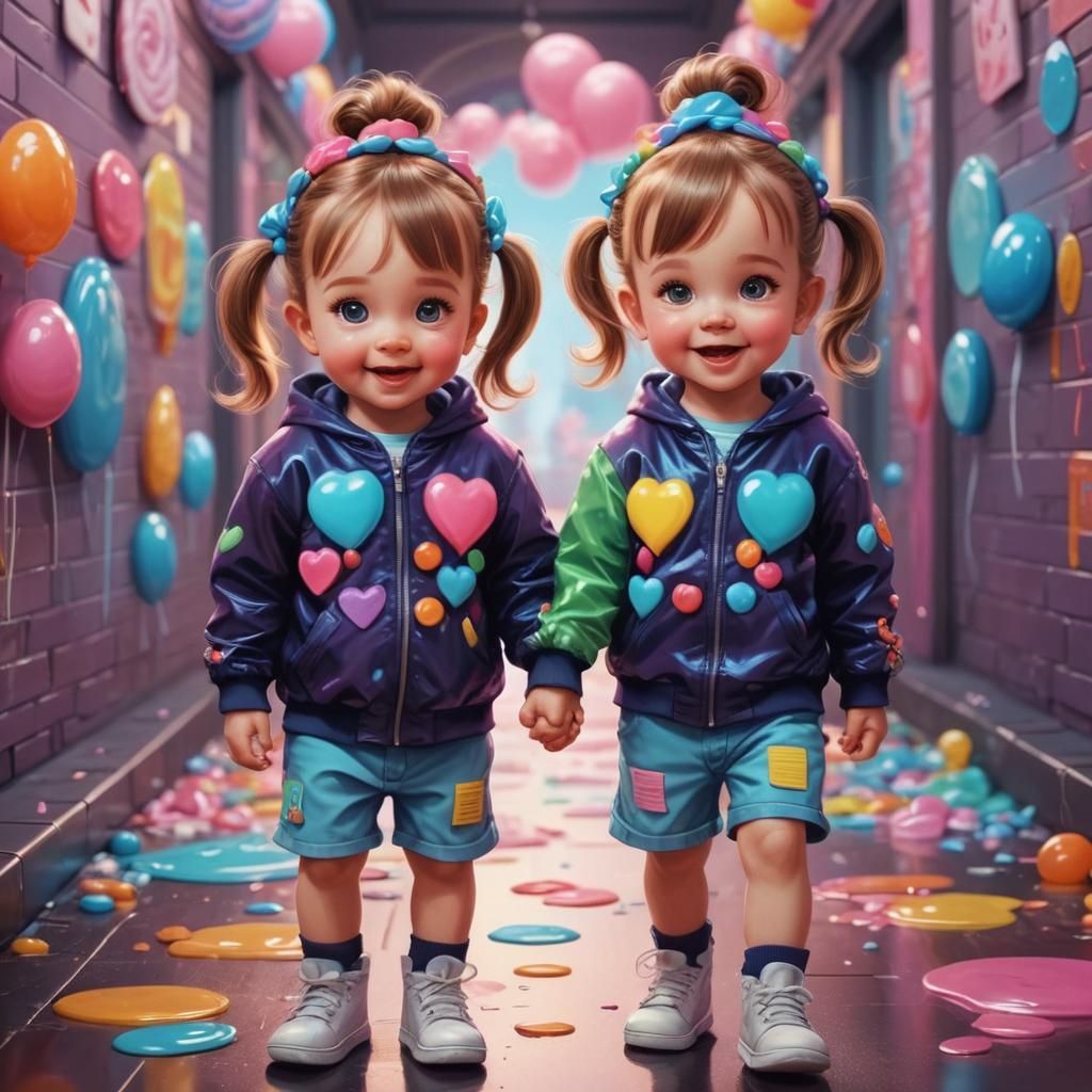 Happy Twins in Whimsical Candyland Art Style
