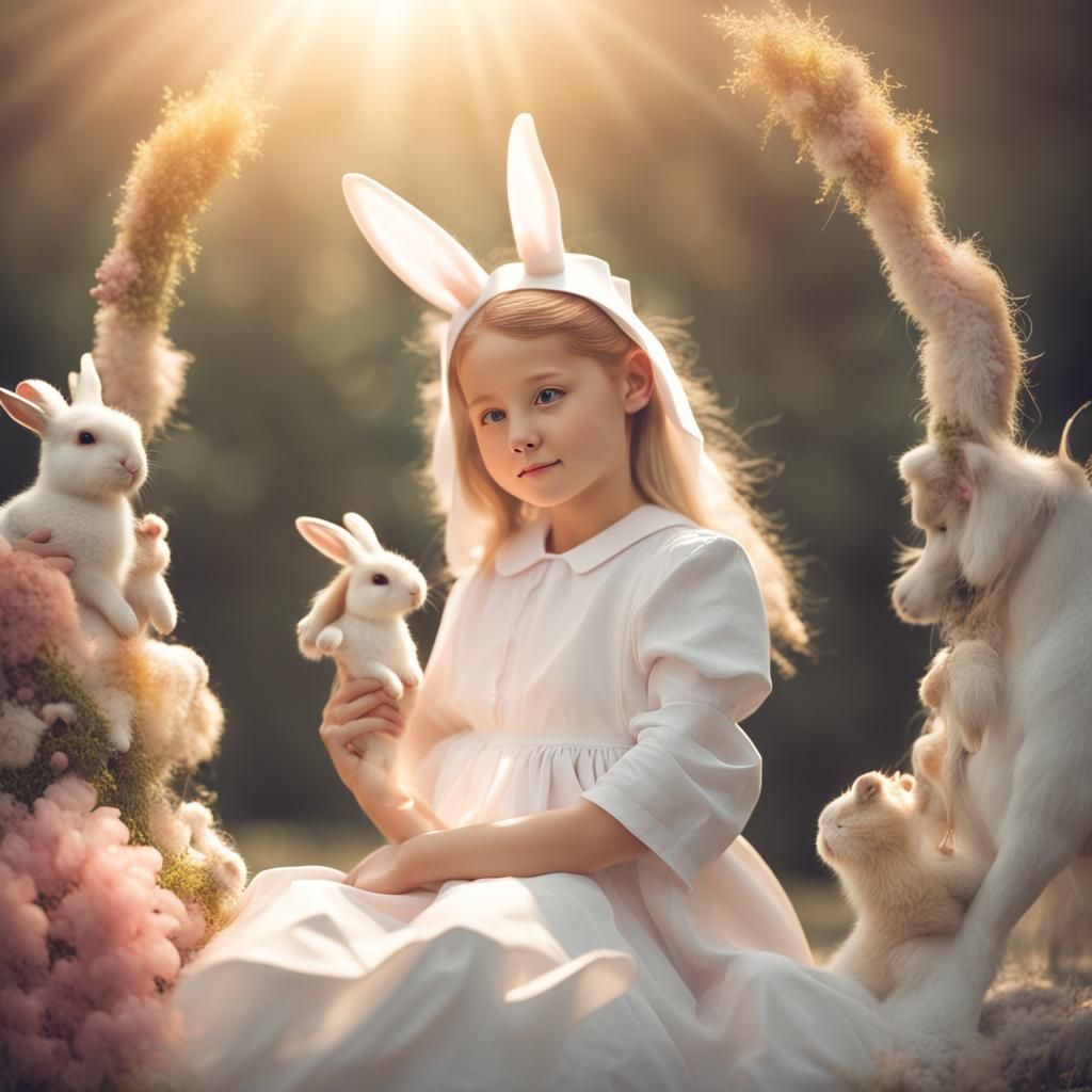 Rabbit, Unicorn, and Nurse in Heavenly Light
