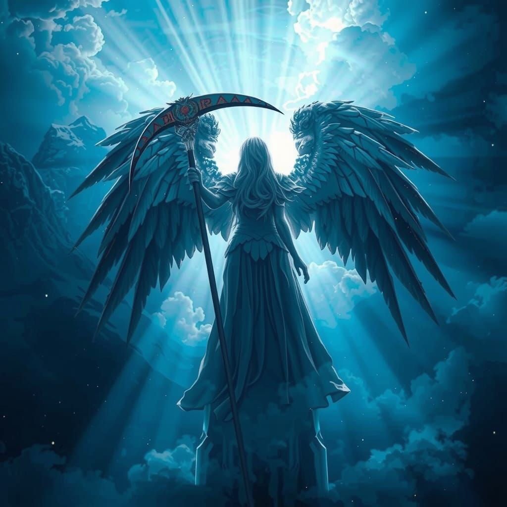 Azrael: Majestic Angel of Death in Ethereal Sunset