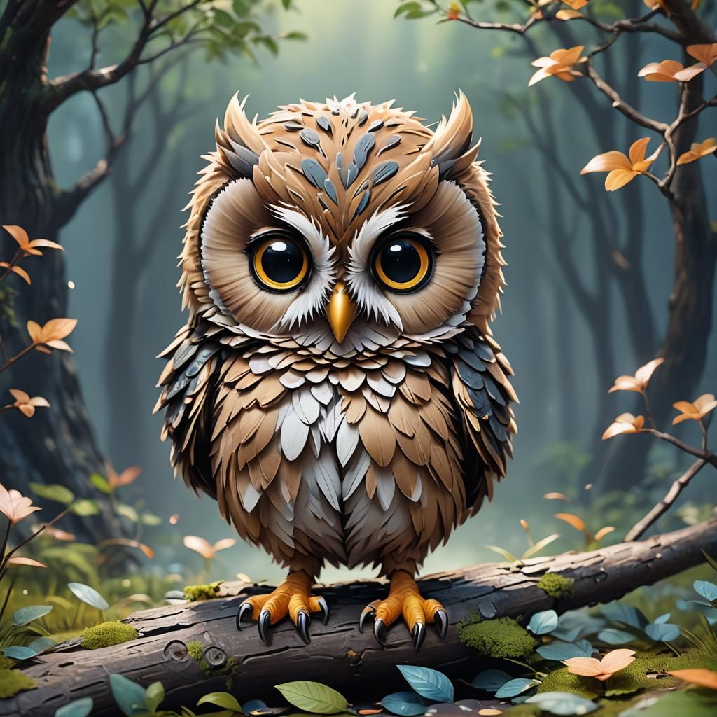 Chibi Owl Digital Illustration in Anime Style