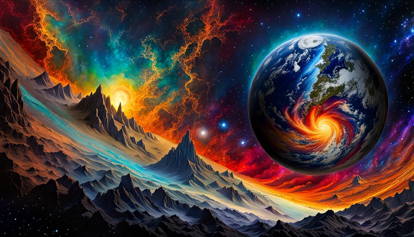 Cosmic Earth Art Masterpiece in Alcohol Ink Style