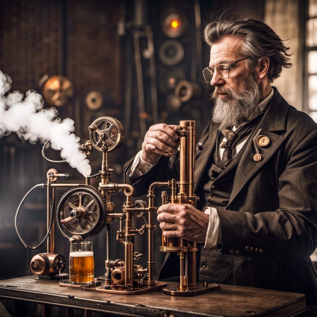 Steampunk Professor's Beer-From-Air Invention