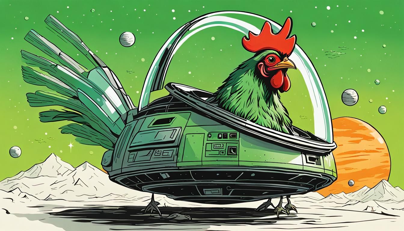 Alien Chicken in Orbit: Colored Ink Poster
