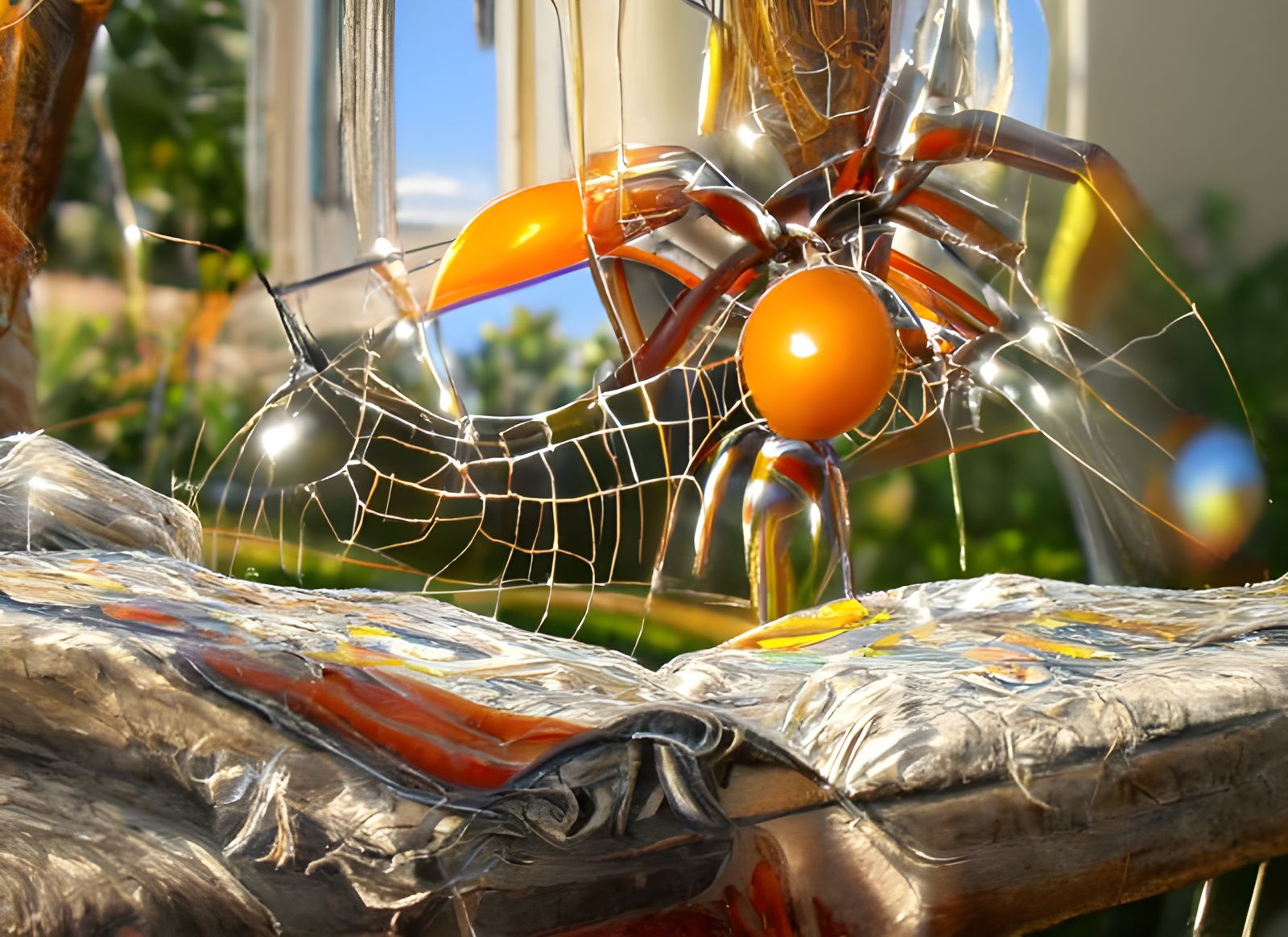 Photorealistic Spider Web with Refracted Sunlight