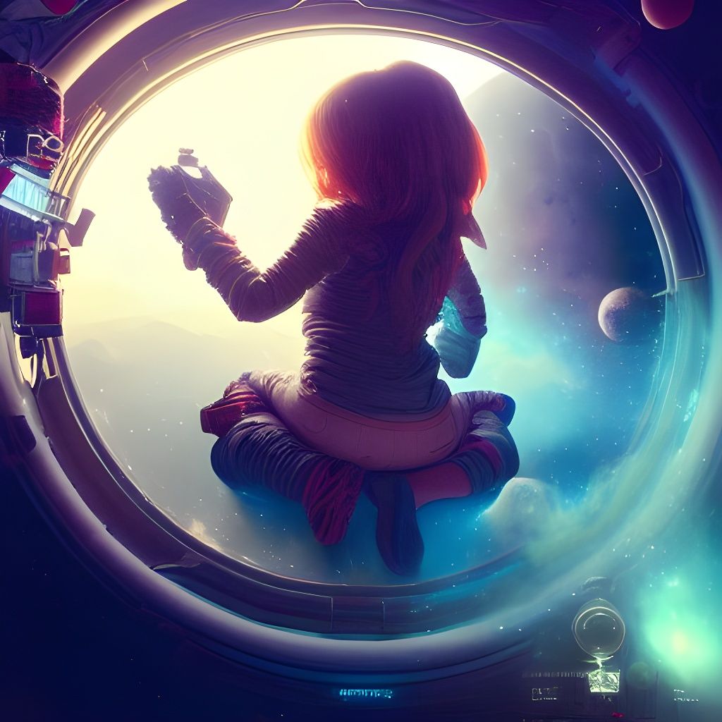 Girl Gaming in Space: Detailed Digital Fantasy Art