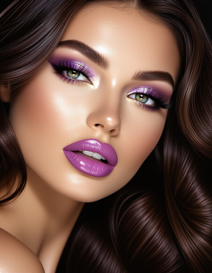 Hyper-Realistic Woman with Bold Makeup on Black