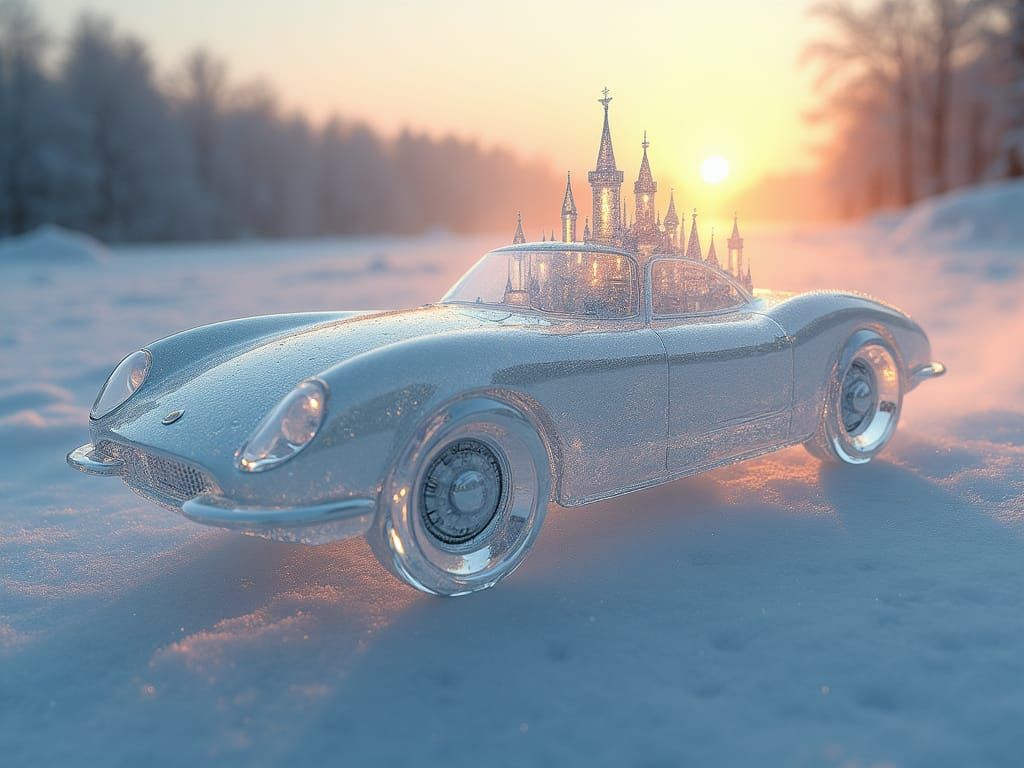 Ethereal Ice Car Over Frozen Lake