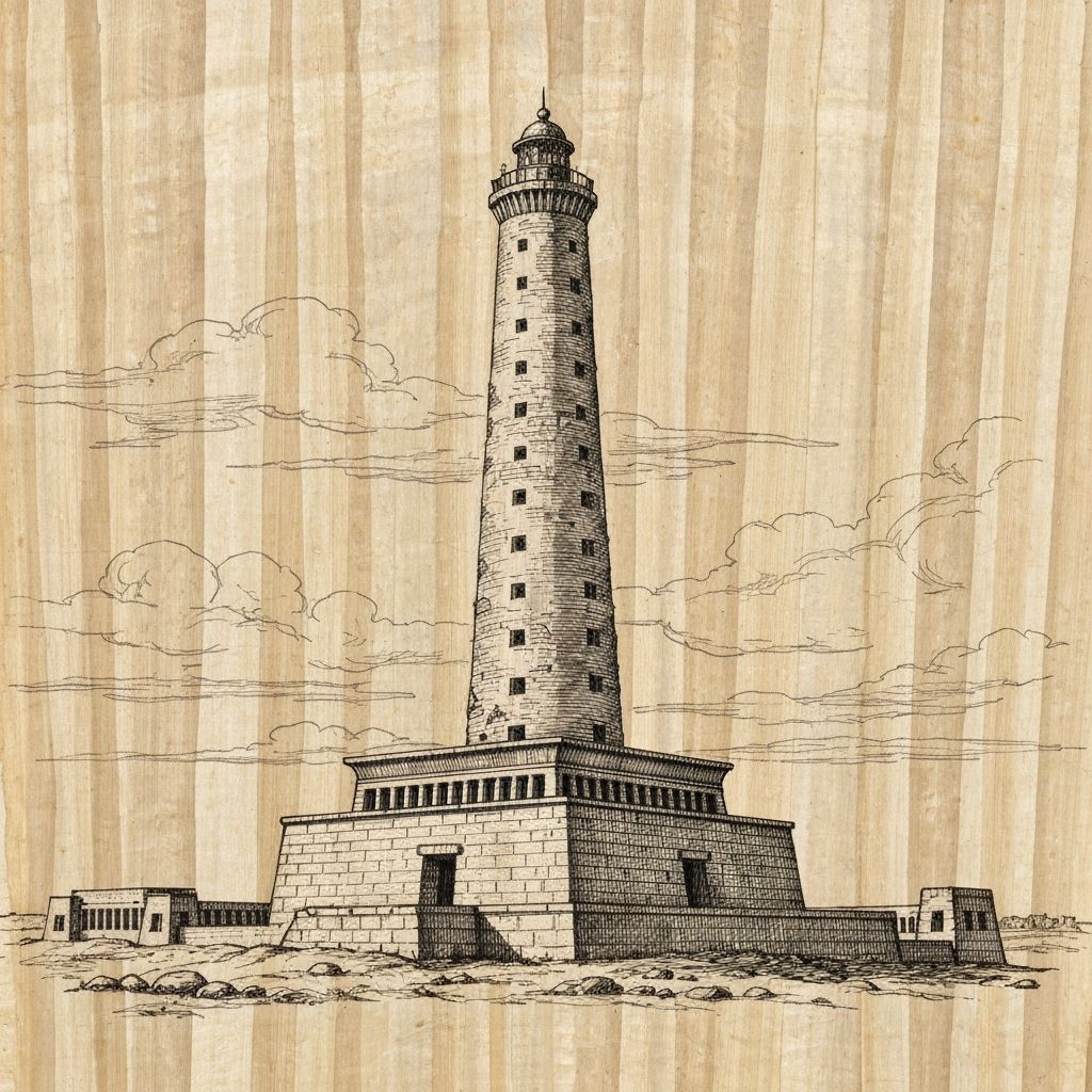 Pharos of Alexandria: Ink Sketch on Papyrus